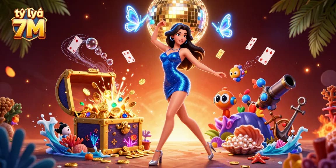 Experience the excitement of tỷ lệ 7M with this vibrant, dynamic digital art scene illustrating casino thrills.