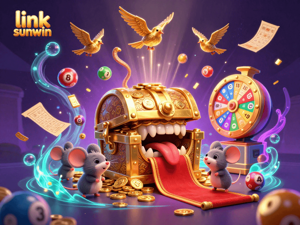 Experience the thrill of link sunwin as adventurer mice discover riches amidst colorful lottery balls and vibrant casino symbols.