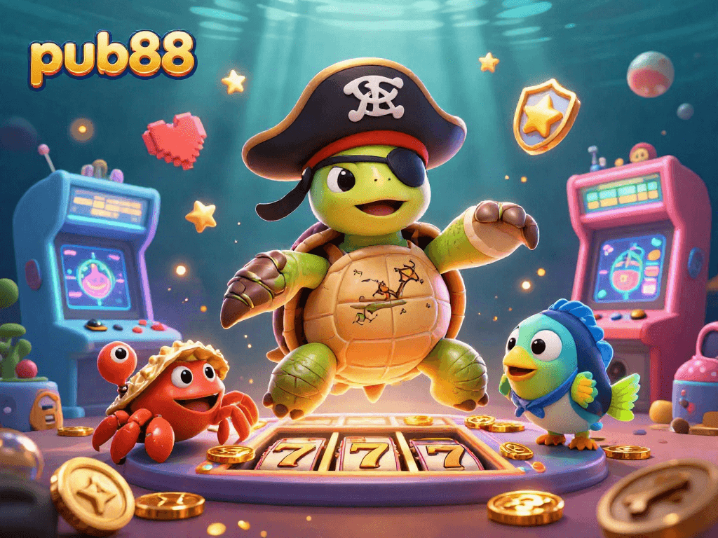 Engage with pub88's thrilling arcade-themed casino adventure featuring dynamic characters and sparkling treasures.