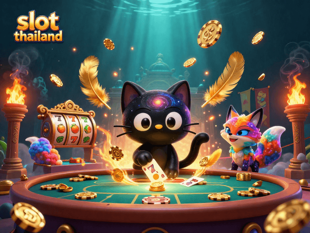 Engage with slot thailand's thrilling universe of games featuring a cosmic cat and vibrant elements.