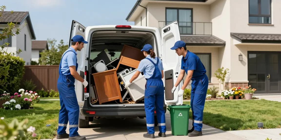 Efficient london house clearance team removing household waste and garden debris in a tidy residential yard.