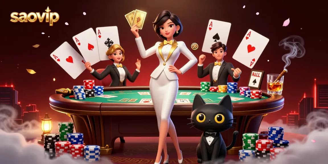 Experience the excitement of saovip with a glamorous casino scene filled with poker chips and cards.