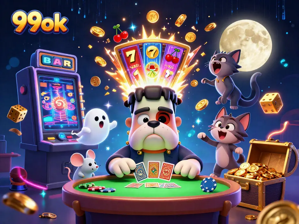Experience thrilling gameplay at 99ok with a lively casino scene featuring unique characters and elements.