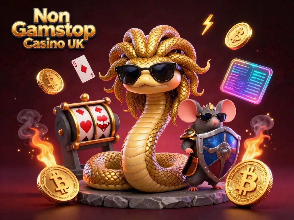 Engage with the thrilling scene of Non Gamstop Casino UK showcasing lively characters and vibrant gambling elements.