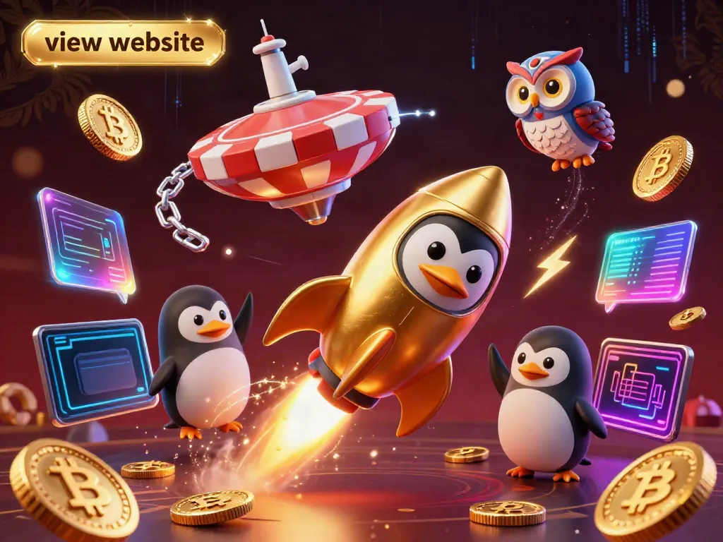 Experience high-energy gaming with a golden penguin and dynamic casino graphics as you view the website.