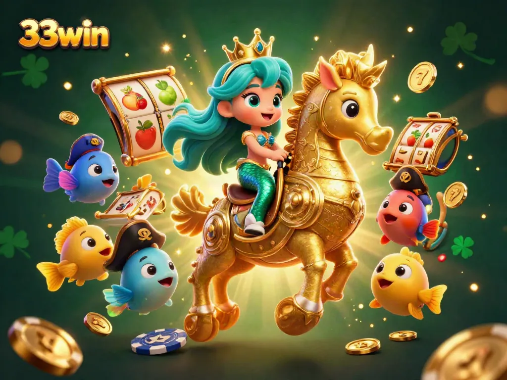 33win showcases thrilling slot adventure with a mermaid princess and vibrant casino elements