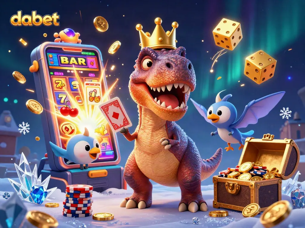 Dabet players engage with a dynamic casino scene featuring fun characters and an explosive jackpot.