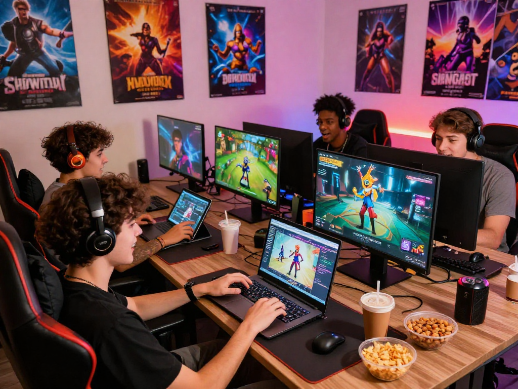Engaging scene of players immersed in exciting sex games on various devices.