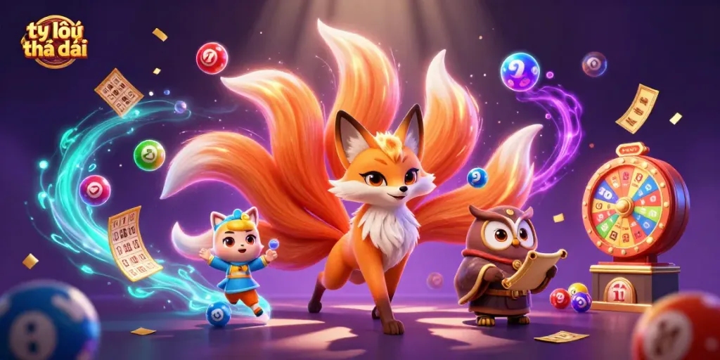 Engage with tỷ lệ nhà cái through this vibrant casino-themed illustration featuring a mystical fox and owl.
