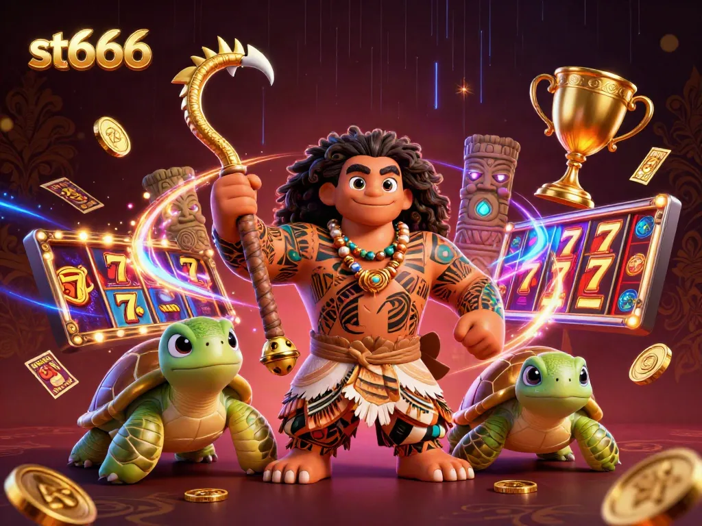 Join the excitement at st666 with dynamic slot reels and a vibrant casino scene featuring a heroic demigod hawk.