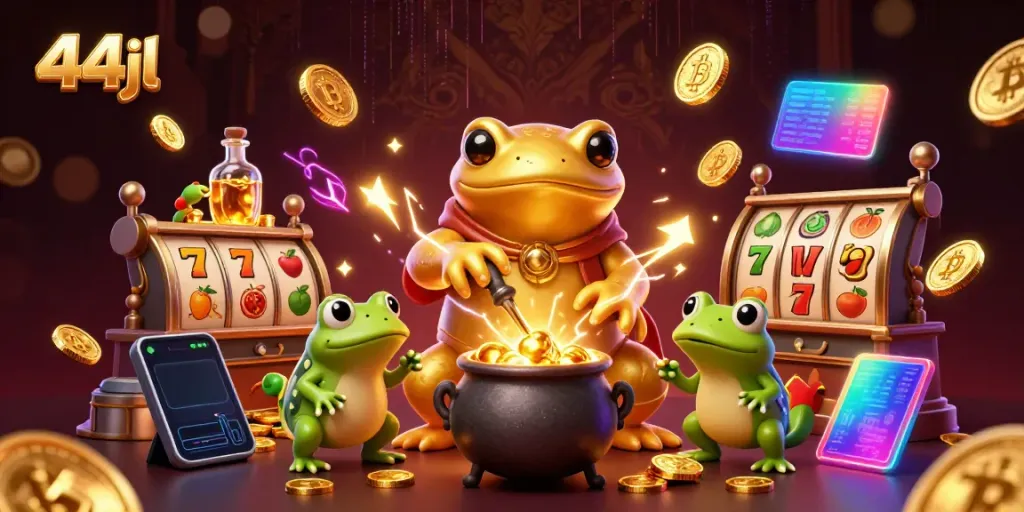 Spin and win at 44jl with this stunning alchemist-themed online casino illustration.