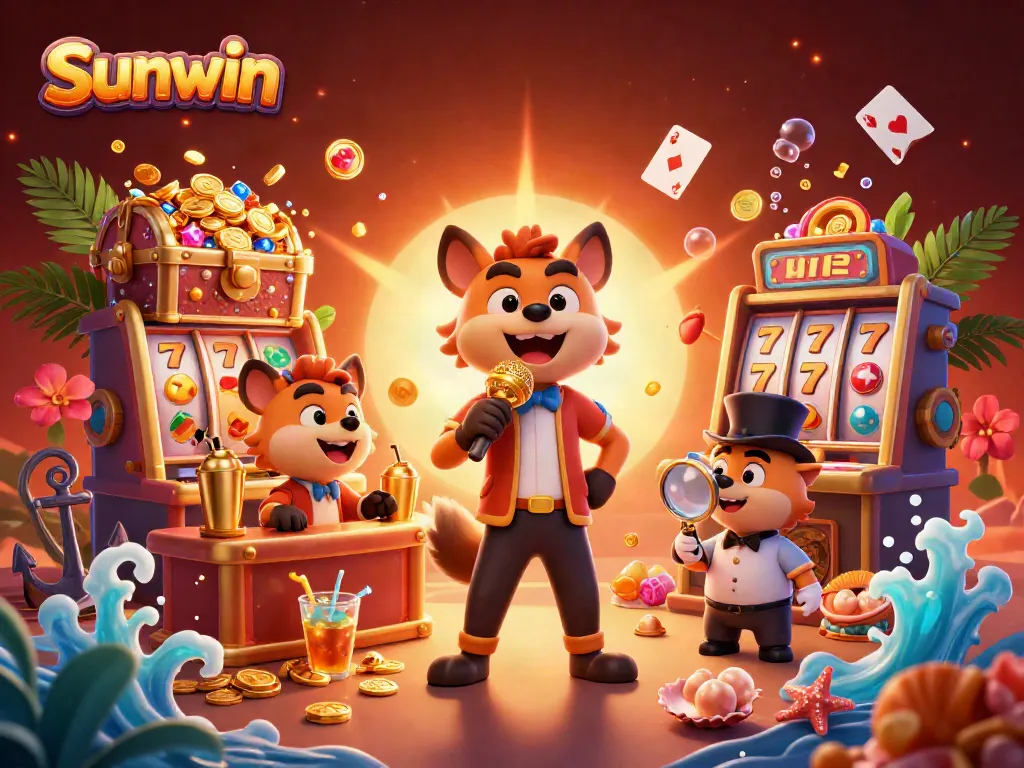 Experience the excitement of Sunwin with hyena entertainers in a vibrant casino setting, showcasing games and comedy.