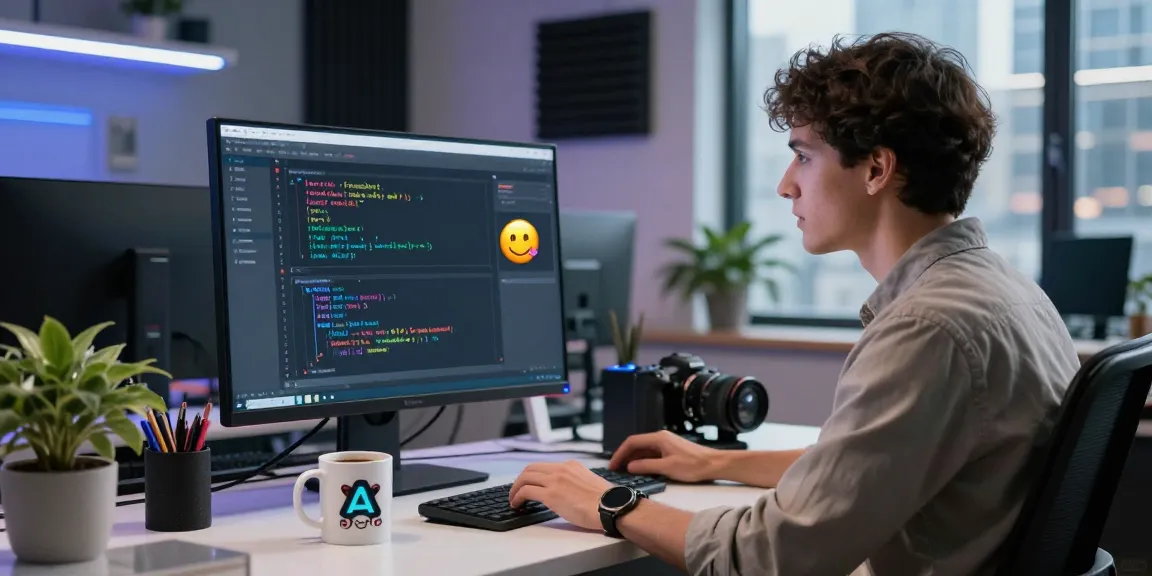 User engaging with nsfw ai chat interface in a vibrant tech workspace, with modern decor and interactive elements.