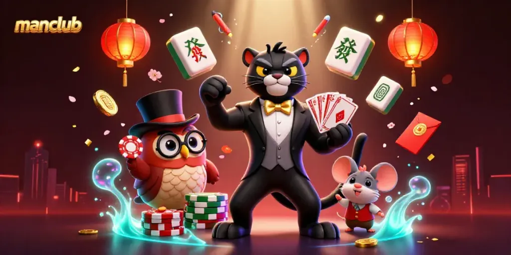 Engage in thrilling gameplay with manclub, featuring a tuxedo-wearing panther and fun casino elements.