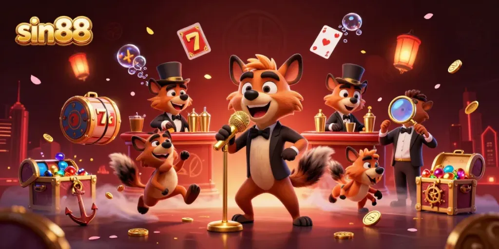 Experience the lively casino atmosphere of sin88 featuring hyenas as entertainers and exclusive gaming elements.