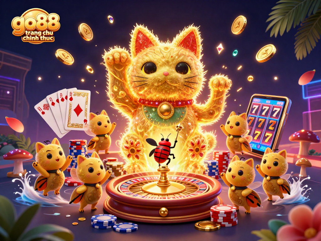 Engage with go88 trang chu chinh thuc while exploring dynamic casino elements featuring a lucky cat.