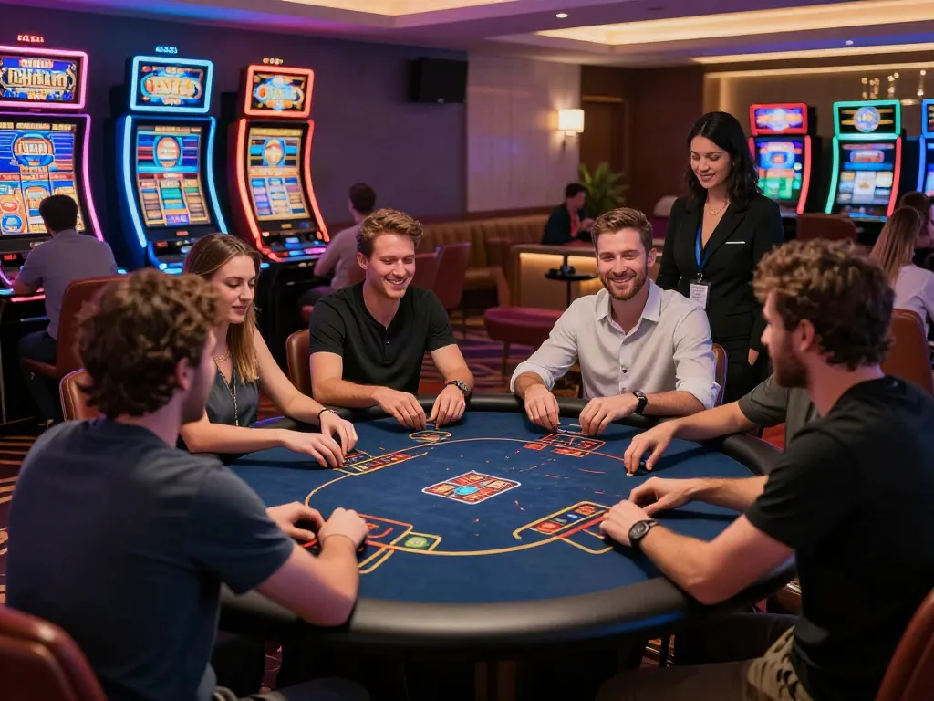 Diverse group of players enjoying games at NBET casino, showcasing vibrant online gaming atmosphere.