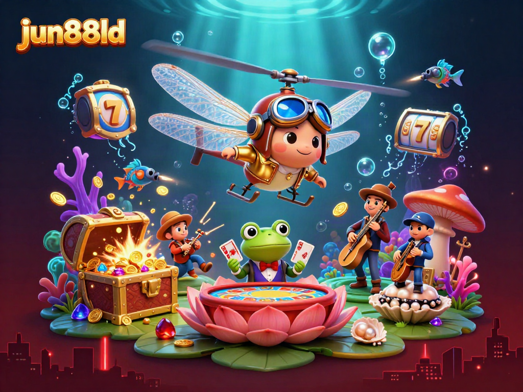 Experience excitement with jun88ld's vibrant casino scene featuring unique characters and game elements.