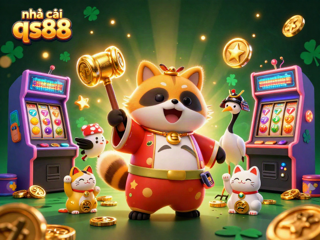 Experience nhà cái qs88 with a joyful tanuki, fortune cats, and exciting casino elements.