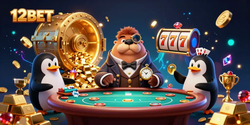 Experience the excitement of 12BET with a jolly walrus at an underwater poker table, surrounded by rich treasures.